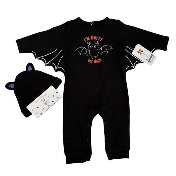 Baby Starters Halloween Batty One Piece Overall With Hat Size 0-3 Months NWT - Picture 1 of 9